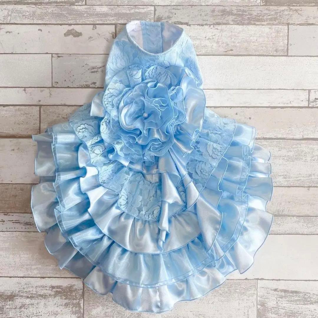 犬のウェディングドレス✨カラードレス 水色 M