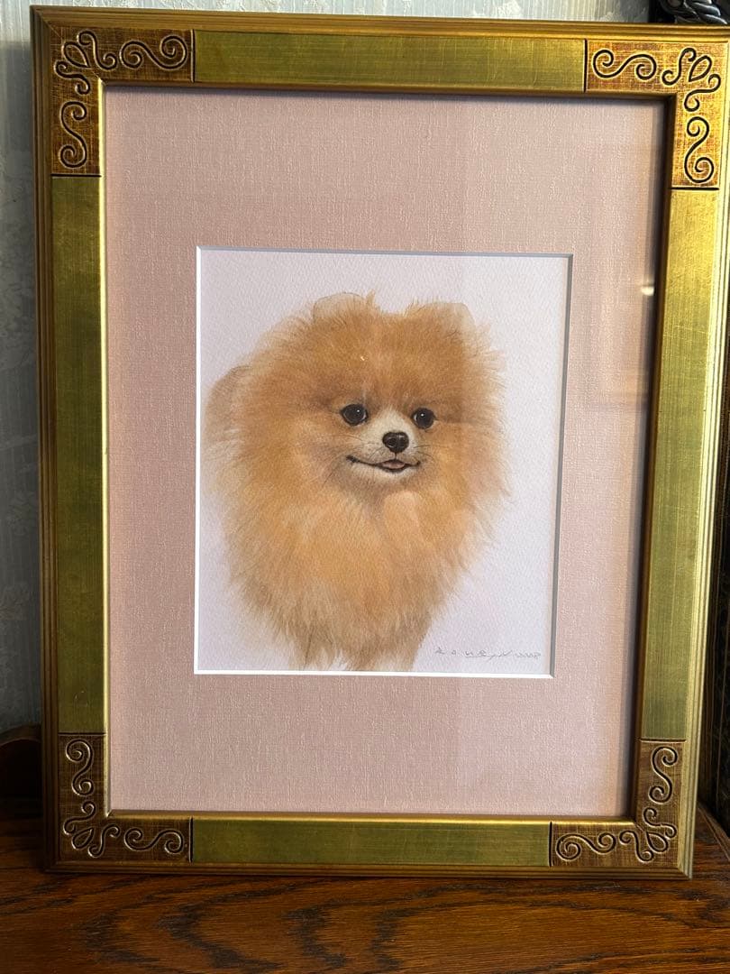 狼林（ROURIN）作　犬（ポメラニアン）の水彩画 2008年