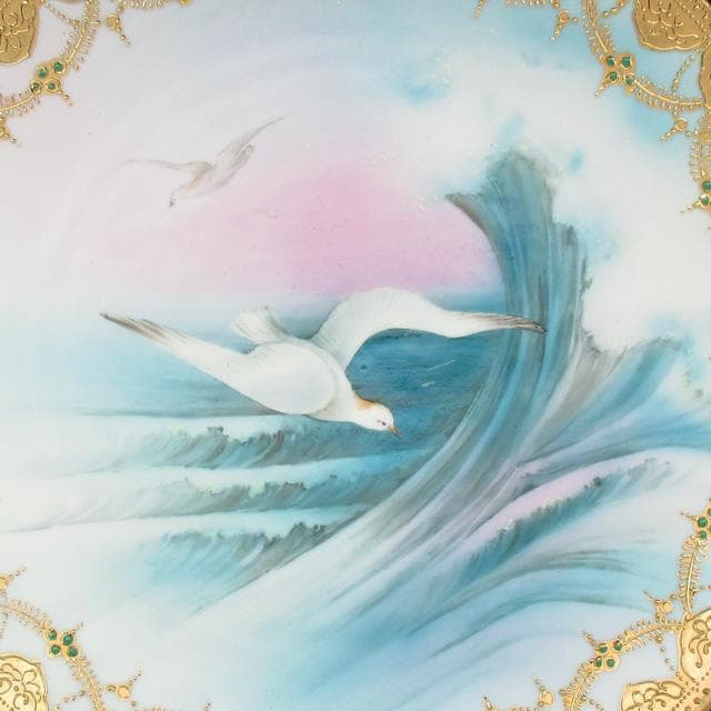 オールドノリタケ 金盛りジュール カモメ絵 プレート 27cm