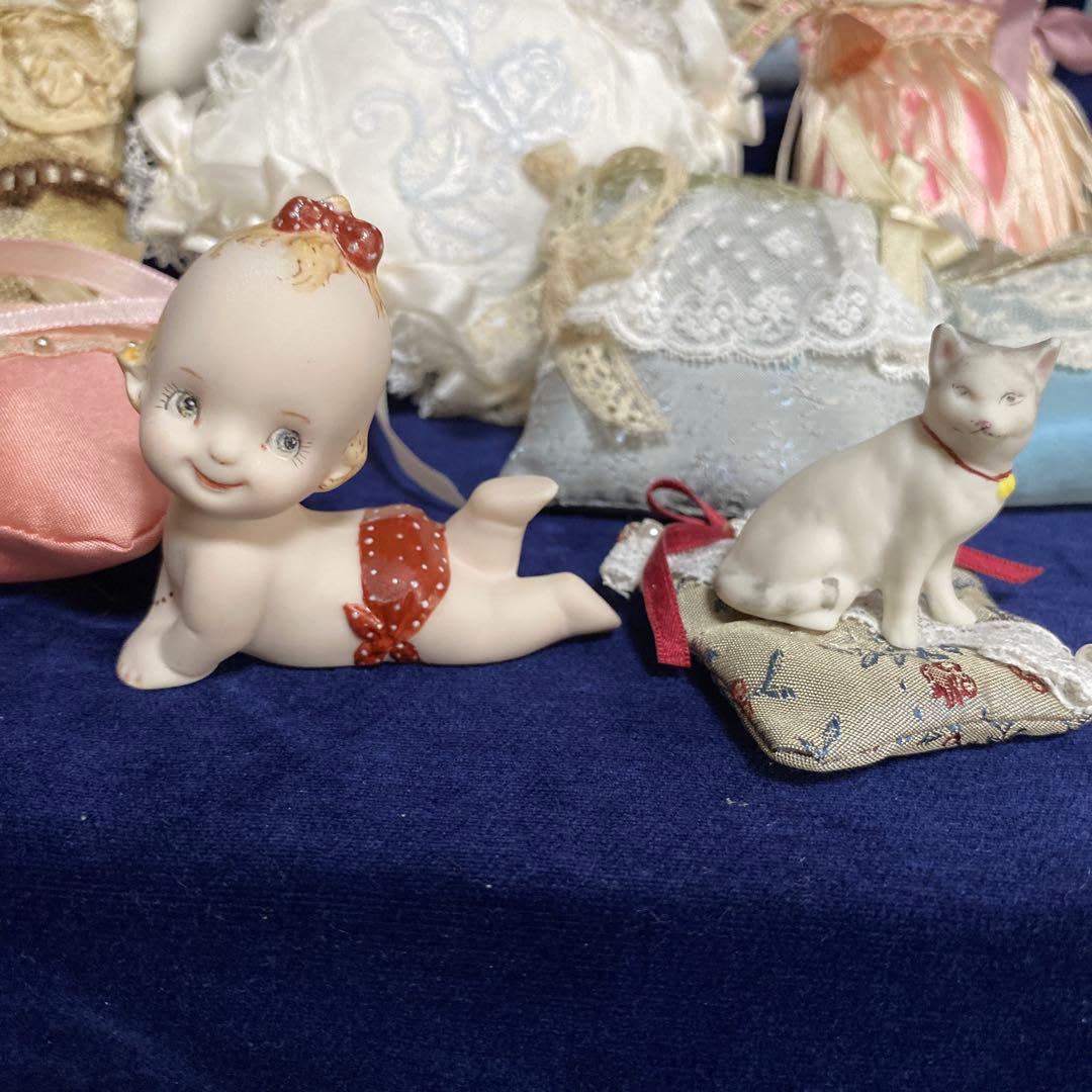 アンティークミニクッション8個グーグリベビー猫のタマちゃん