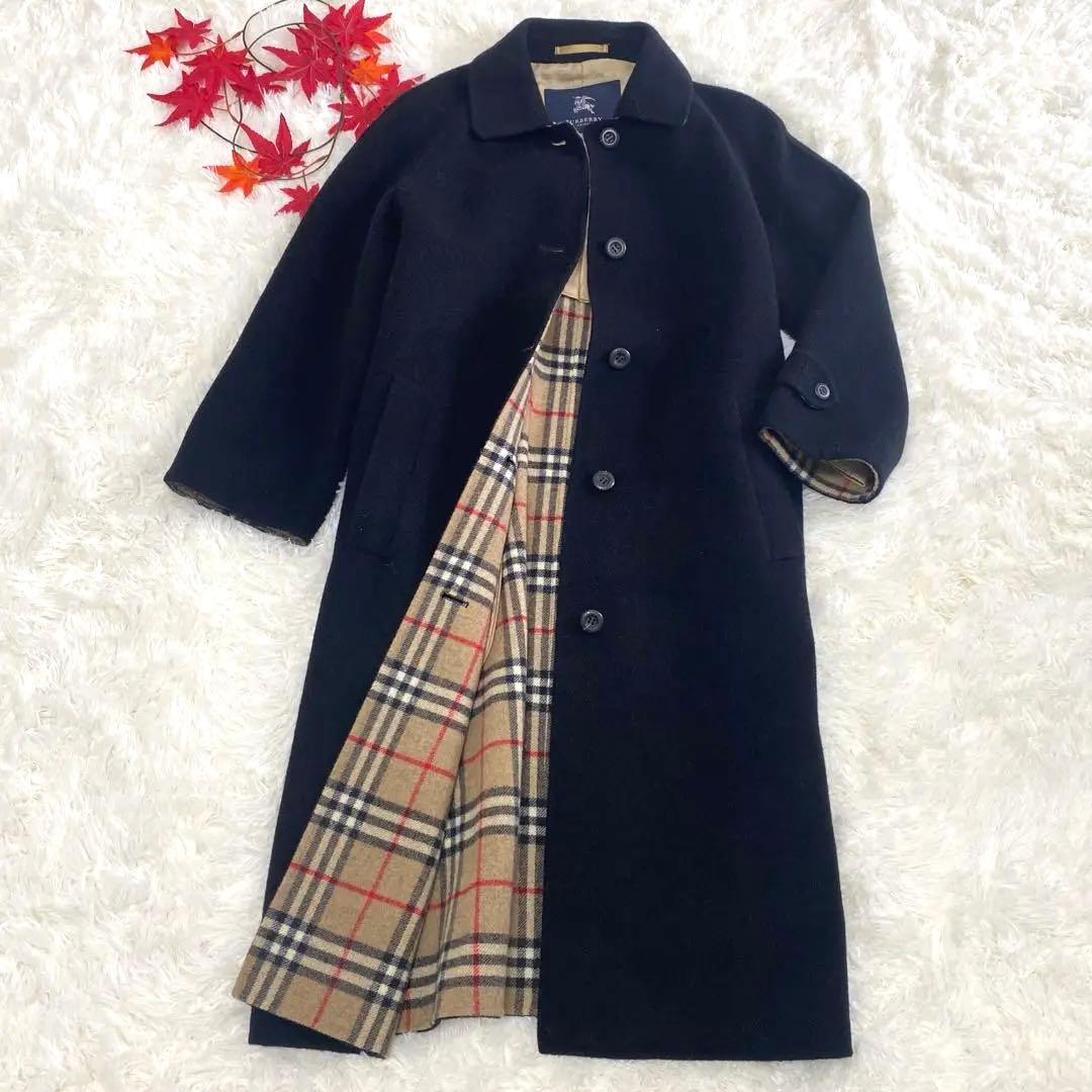 バーバリーロンドン　BURBERRYステンカラーコート　羊毛 カシミヤM 黒