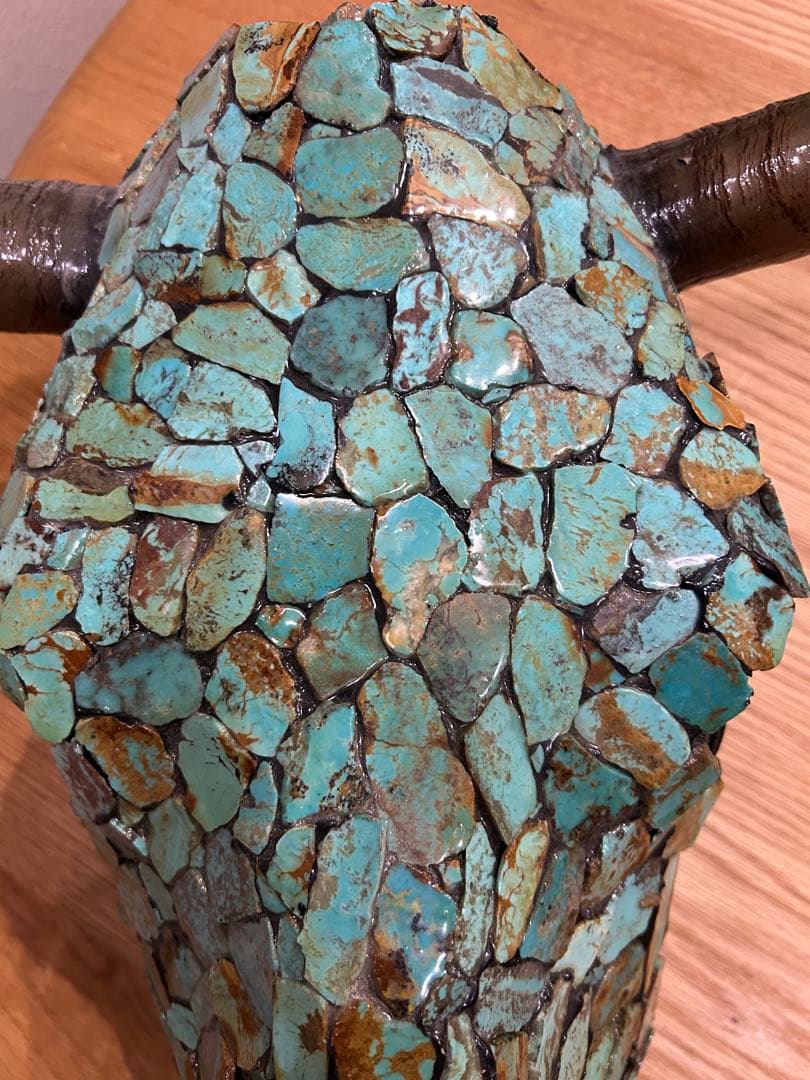 ネイティブアメリカターコイズ装飾牛の頭部オブジェ❣️ショートタイムセール