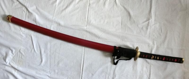 値下げ！模造刀　朱鞘 全長105㎝m 刀身ほぼキズなし 木鞘 素振り
