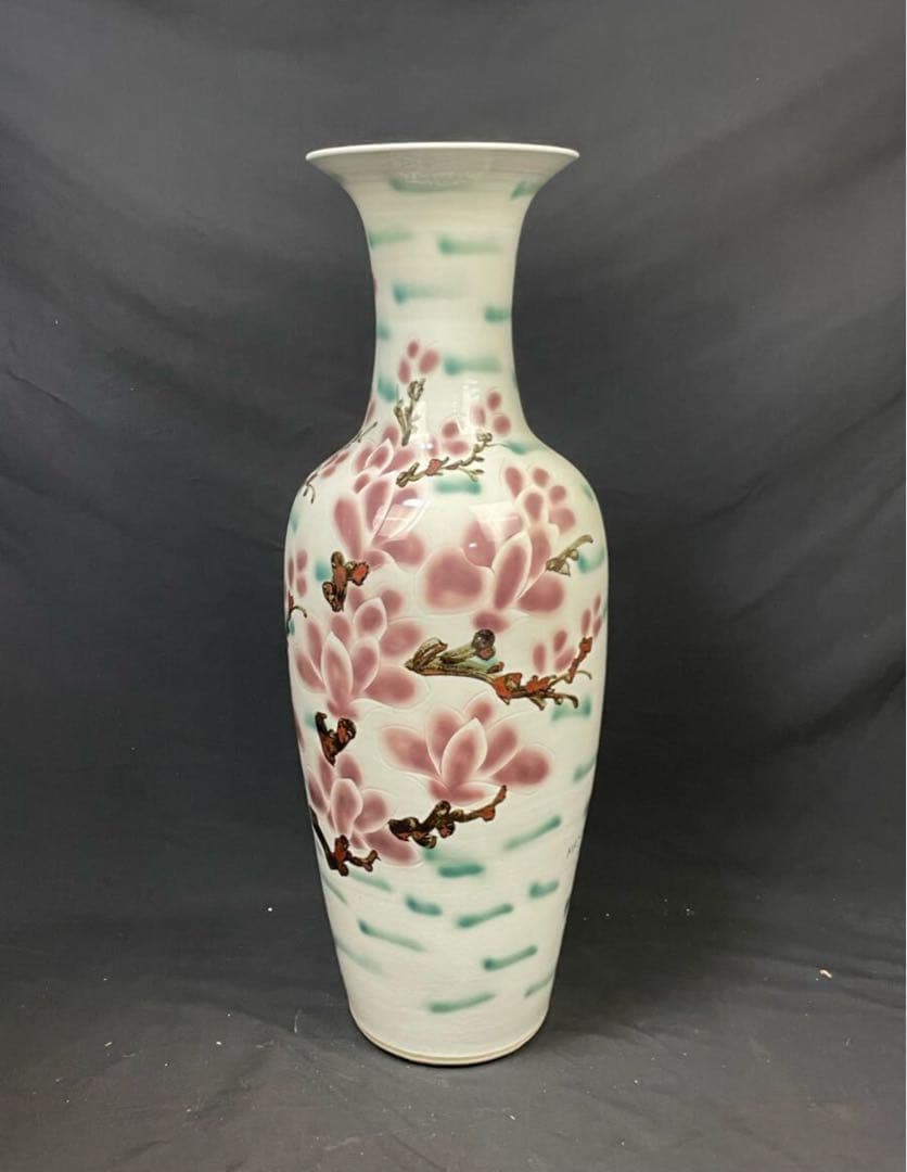 中国美術 特大花瓶 高さ約98cm 飾り壺 置大型インテリア 花柄 大壺