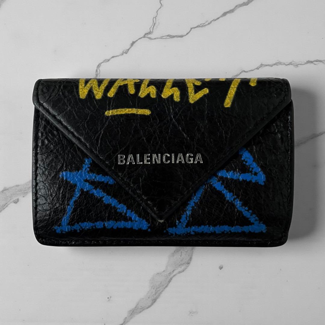 美品 バレンシアガ ペーパー ミニウォレット グラフィティ ブラック 財布