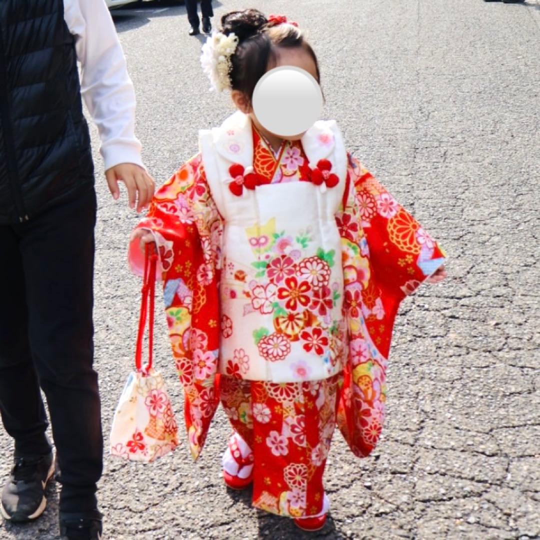 花ひめ 七五三　3歳着物　正絹　赤