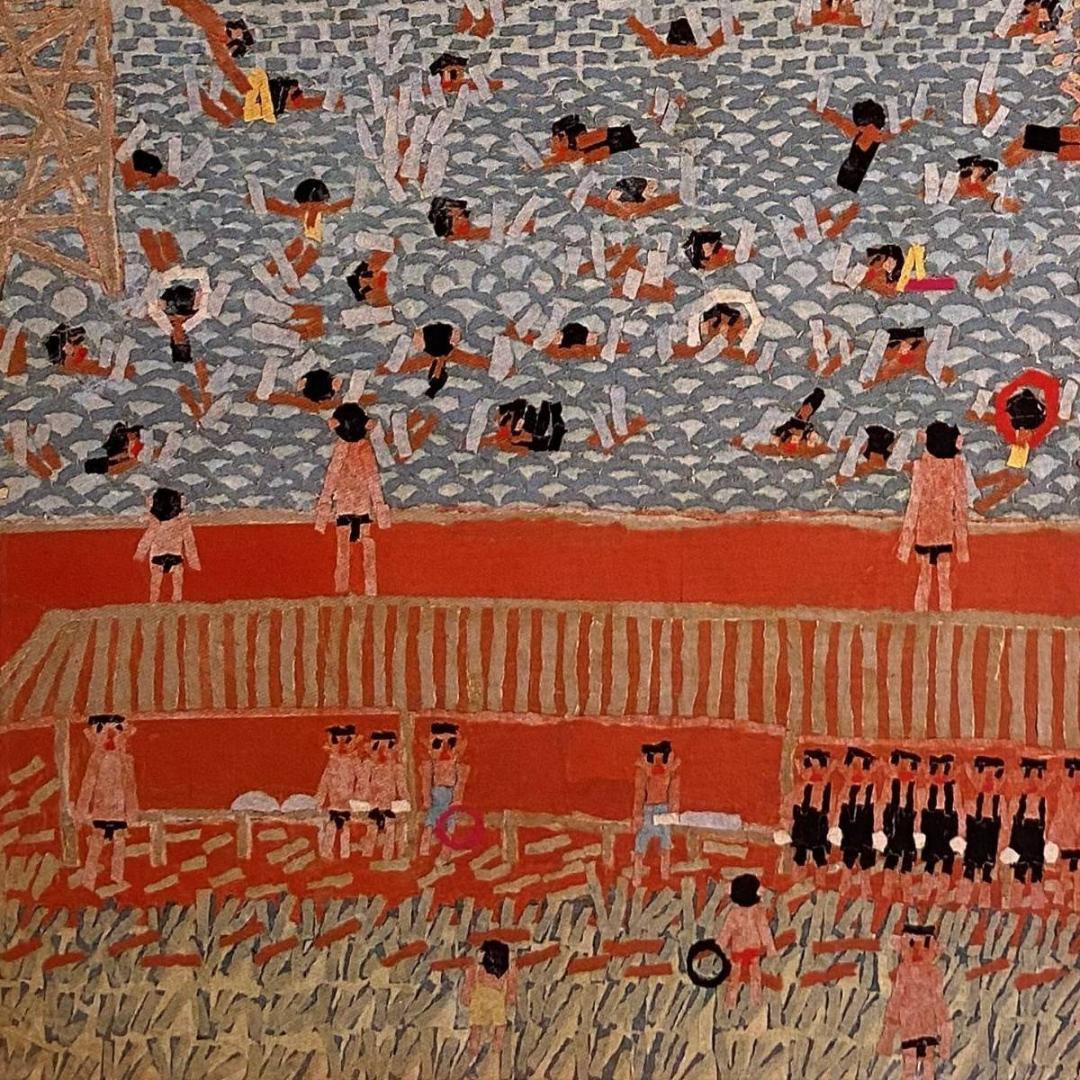 山下清、【ぷーる】、希少な額装用画集より、新品額装付、状態良好