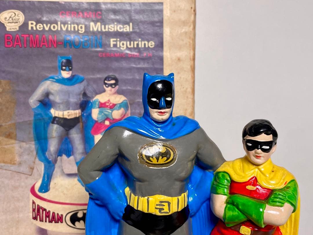 バットマンとロビン陶器製回転オルゴール箱付き　レア　レトロ　昭和　ビンテージ