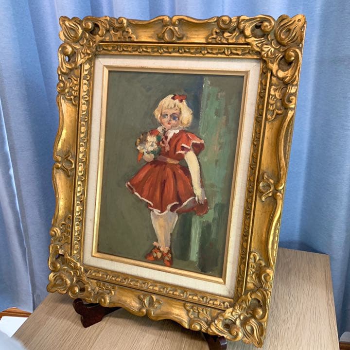豪華！華族 油絵 人形ドレス ゴールド 額縁 原口 アンティーク