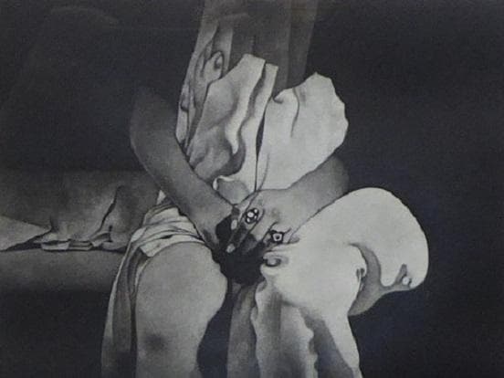 齋藤カオル「「風（その足もとに）」」 メゾチント（銅版画）作品