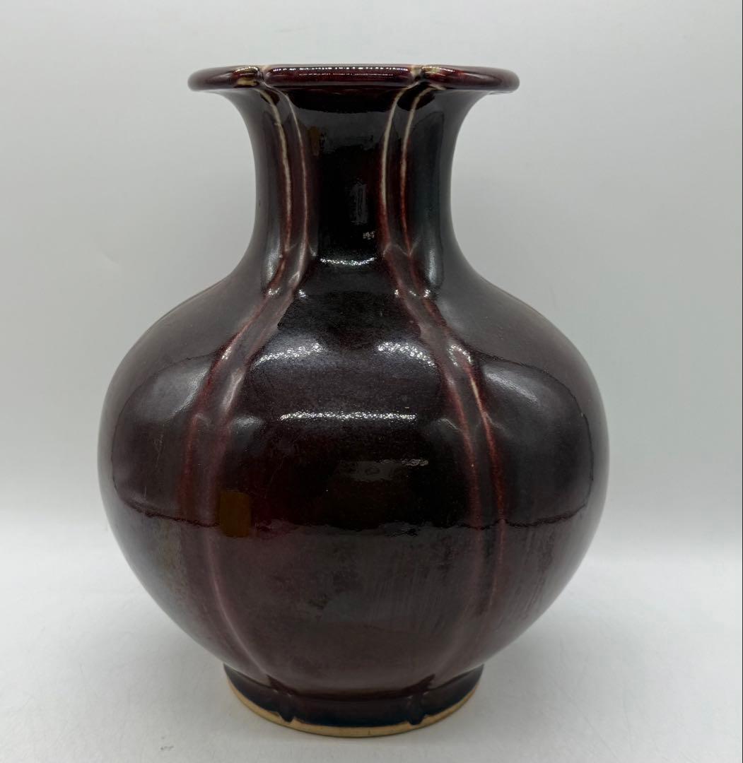 中国　雍正年製　辰砂釉花口瓶　紅釉　送料込み251202