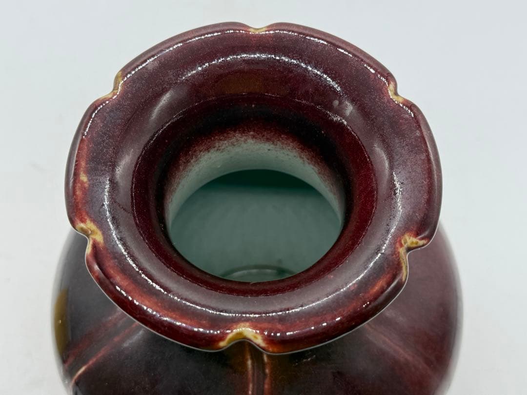 中国　雍正年製　辰砂釉花口瓶　紅釉　送料込み251202