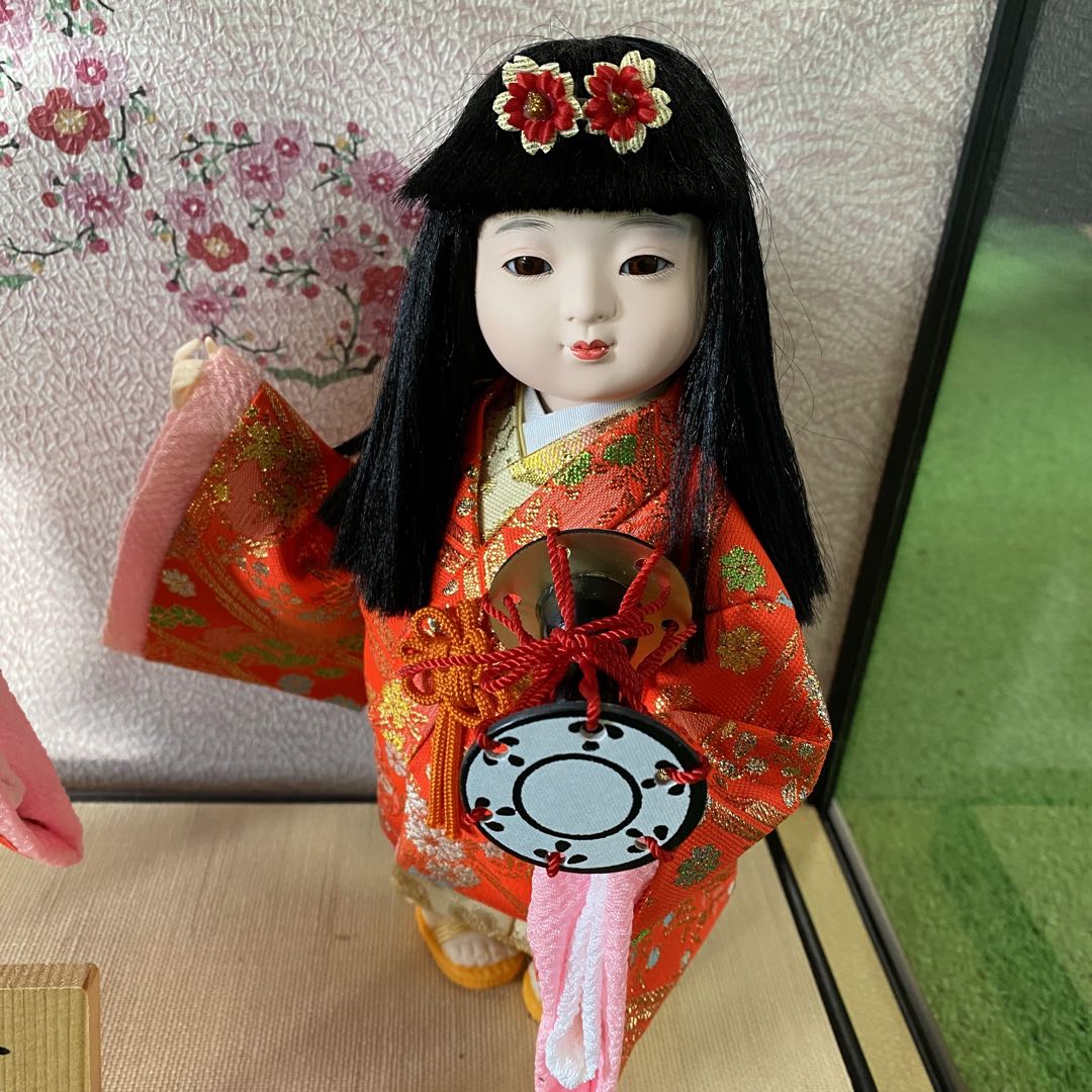 市松人形　日本人形　夢わらべ　女の子　2体　ガラスケース入り　節句　日本　嘉房作