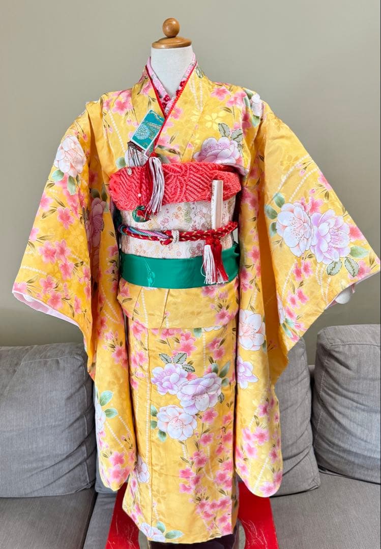 7歳七五三セット　黄色系着物　草履バッグ付き