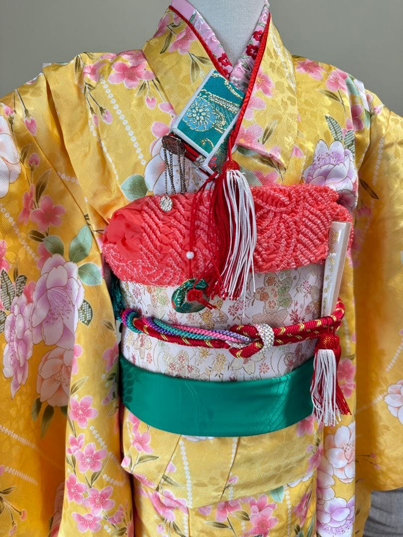 7歳七五三セット　黄色系着物　草履バッグ付き