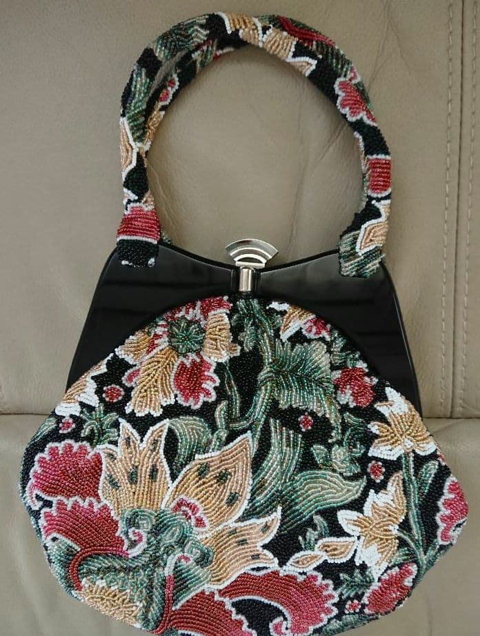 花柄ビーズ刺繍 パーティーバッグ 和装バッグ 成人式 結婚式 ビーズバッグ