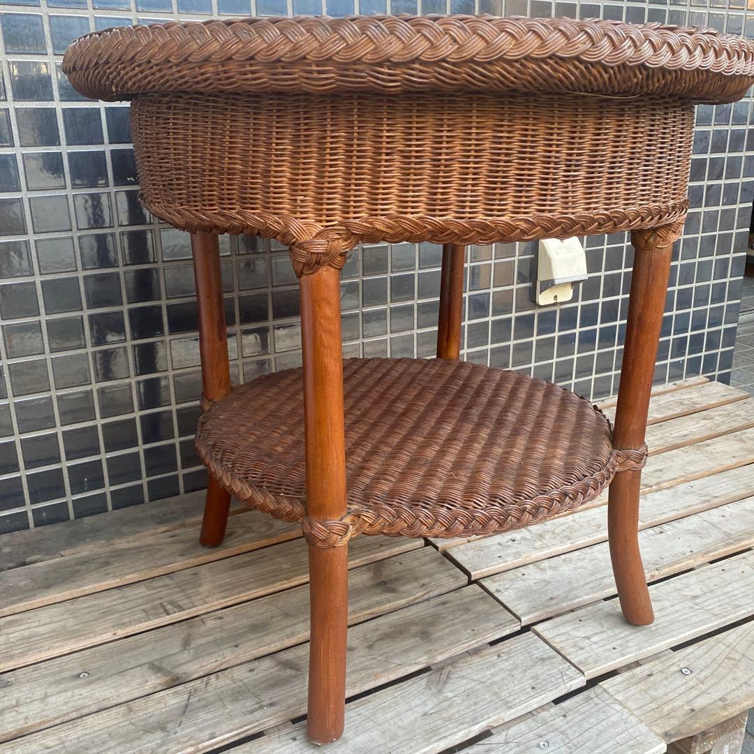 ラタン サイドテーブル ヴィンテージインテリア 籐 ナチュラル 美品