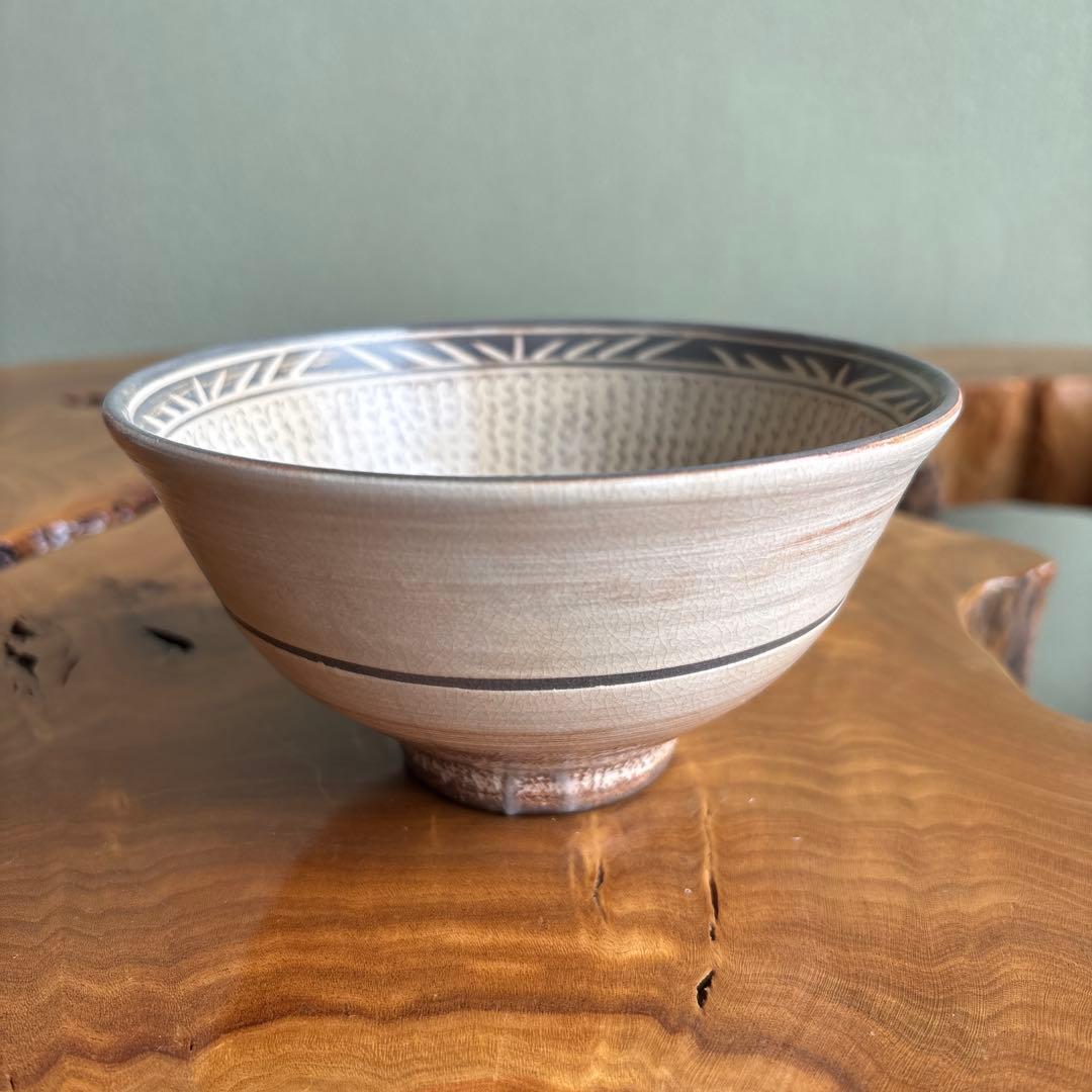 古三島曆手茶碗 西川仁一作 柿花窯 抹茶碗 茶道具 共箱（130t）