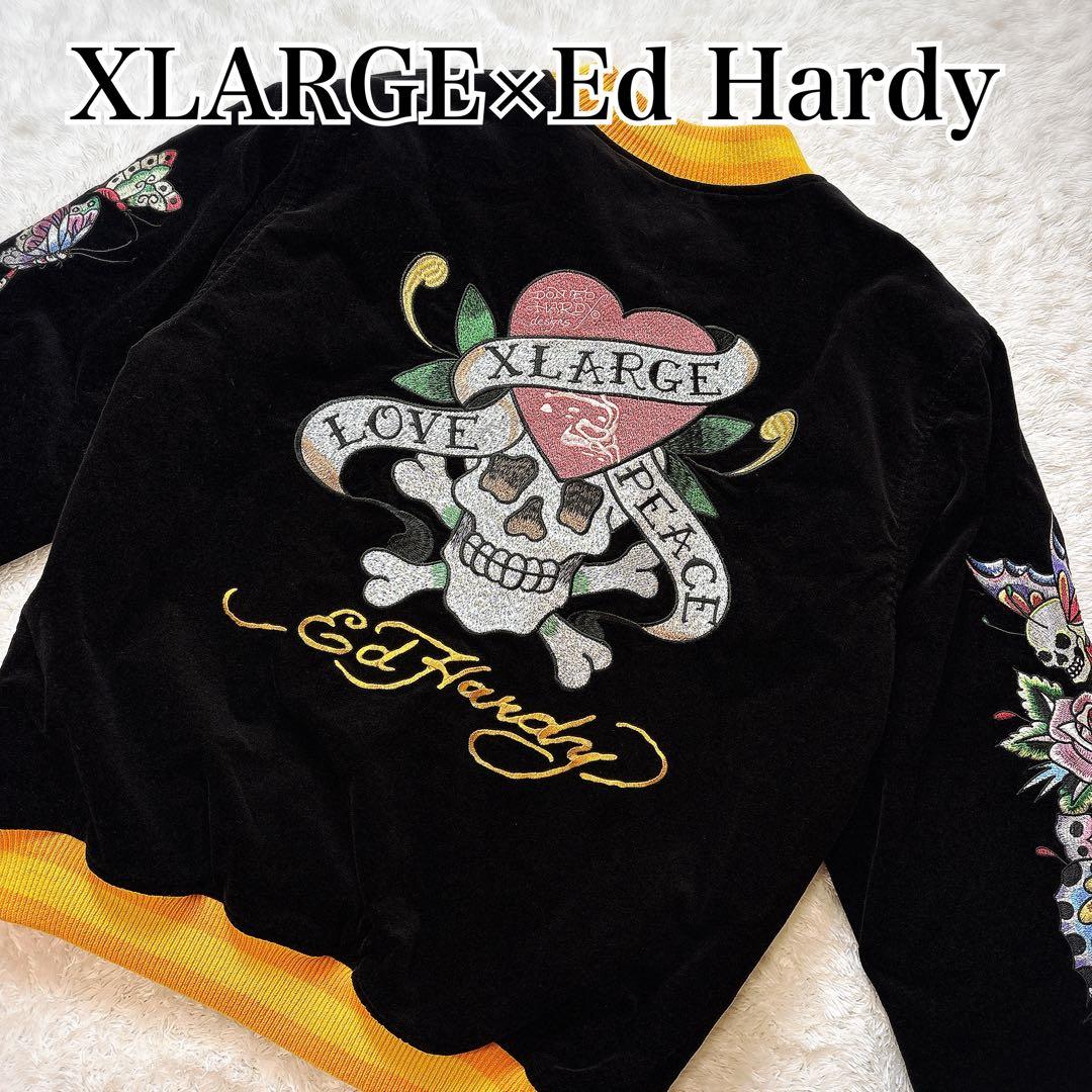 XLARGE × Ed Hardy コラボ ジャケット 刺繍 スカル ブラック