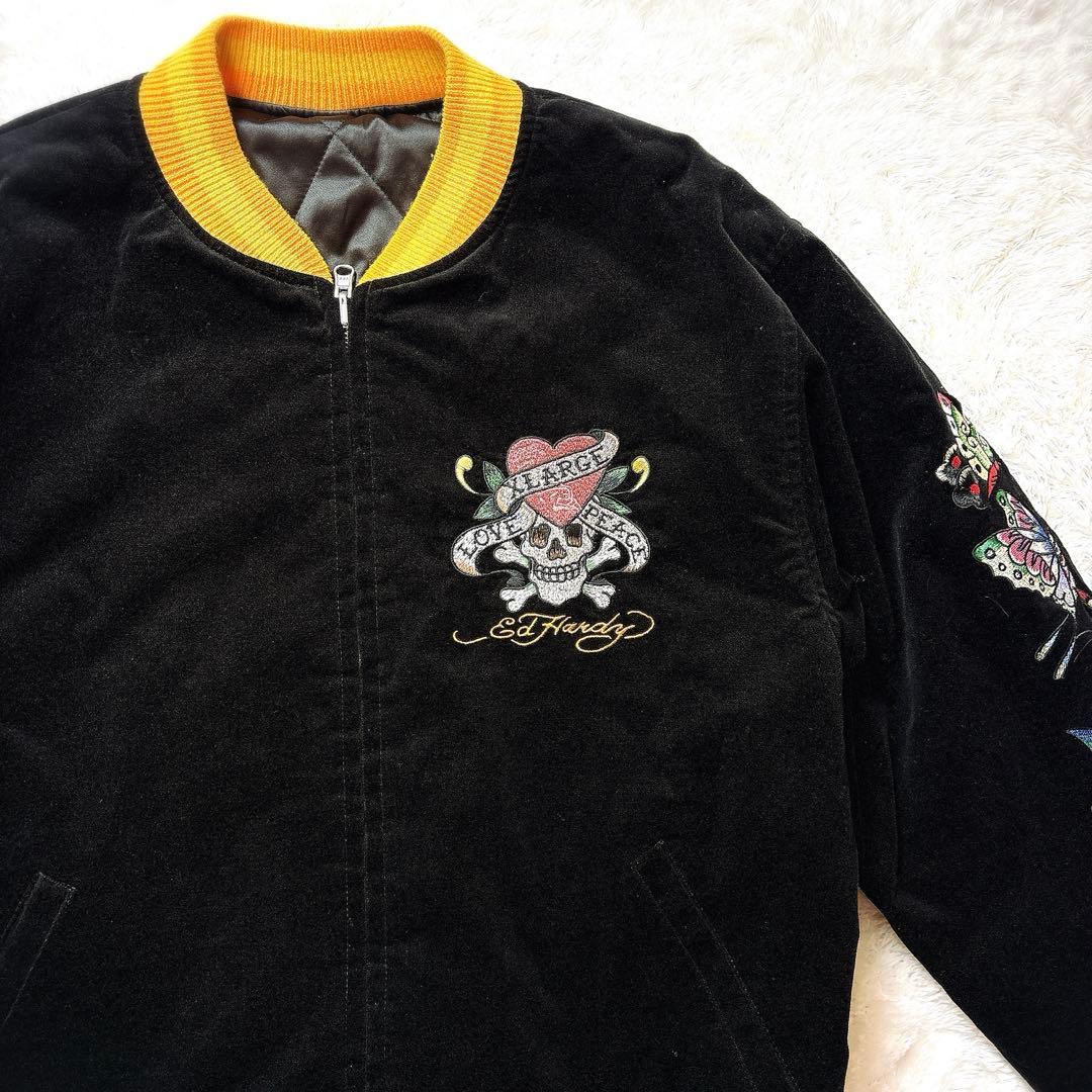 XLARGE × Ed Hardy コラボ ジャケット 刺繍 スカル ブラック