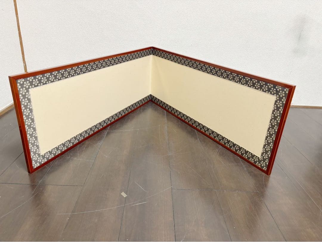 美品 茶道具 飛騨春慶塗縁 利休梅 風炉先屏風 茶室道具 間仕切り 衝立 元箱