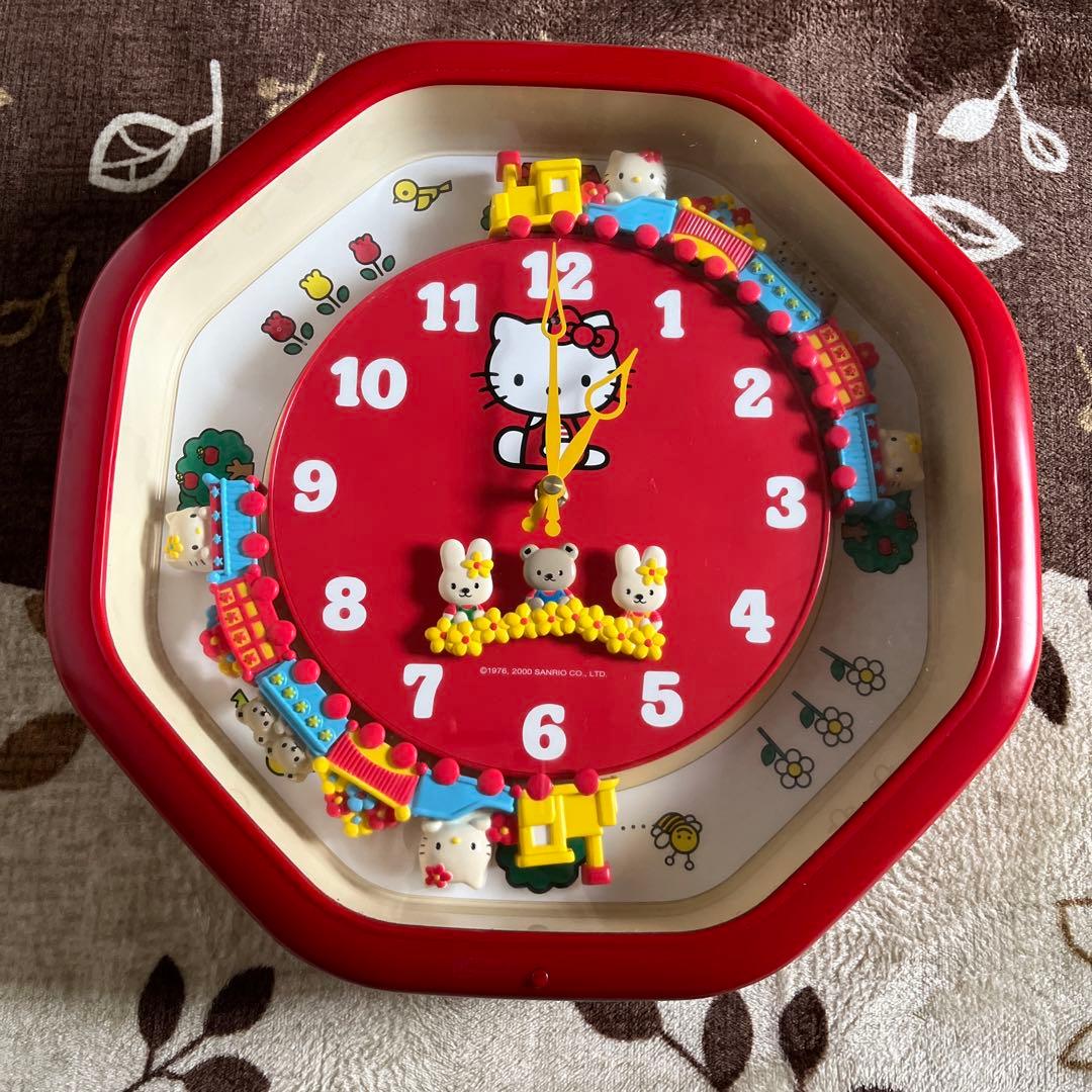 【ジャンク品】ハローキティー　汽車　掛け時計
