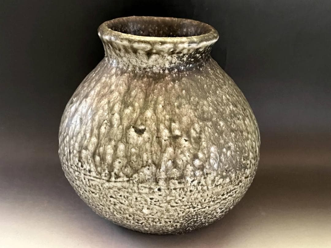 壷■古信楽灰被窯変瓶 古壺 灰釉涙艮 土物 花瓶花器 オブジェ時代物 骨董品■