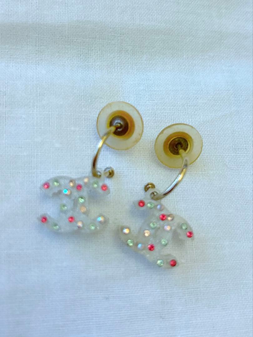 CHANEL シャネル　ピアス　カラフルラインストーン　クリア　ココマーク