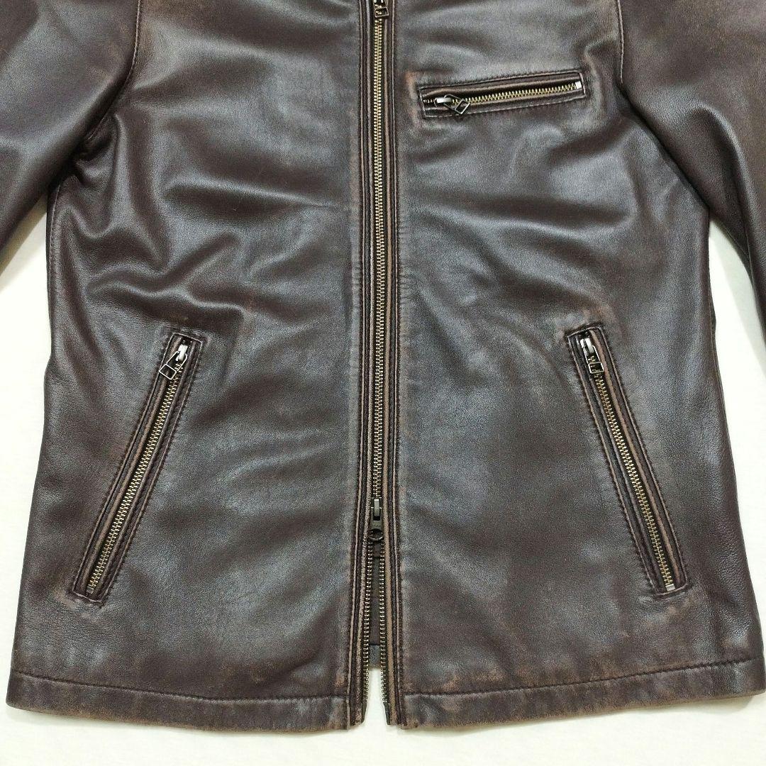 コレクティブ メンズビギ　シープスキンライダースジャケット　ユーズド加工　茶　L