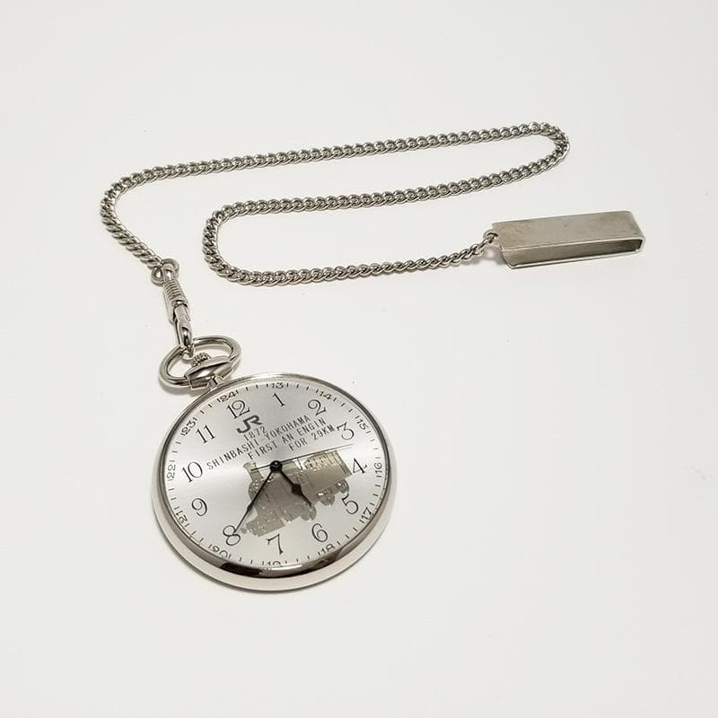 電池交換済 JR鉄道開通 125周年記念 懐中時計 silver 新橋-横浜