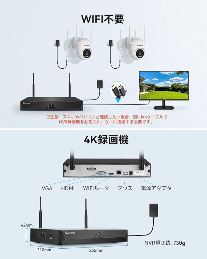 JENNOV 防犯カメラ 屋外 800万画素対応可 360°広角撮影