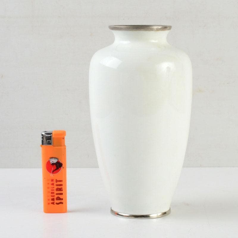 七宝焼　白地竹文　花瓶　時代箱　V　9506