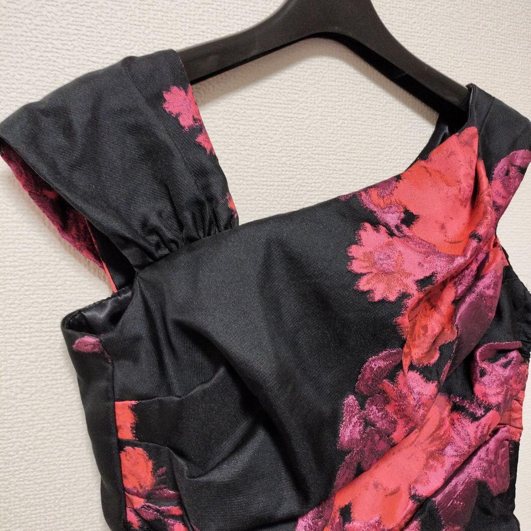 ジュネビビアン 花柄マーメイドドレス 薔薇 スパンコール アシンメトリー M 黒