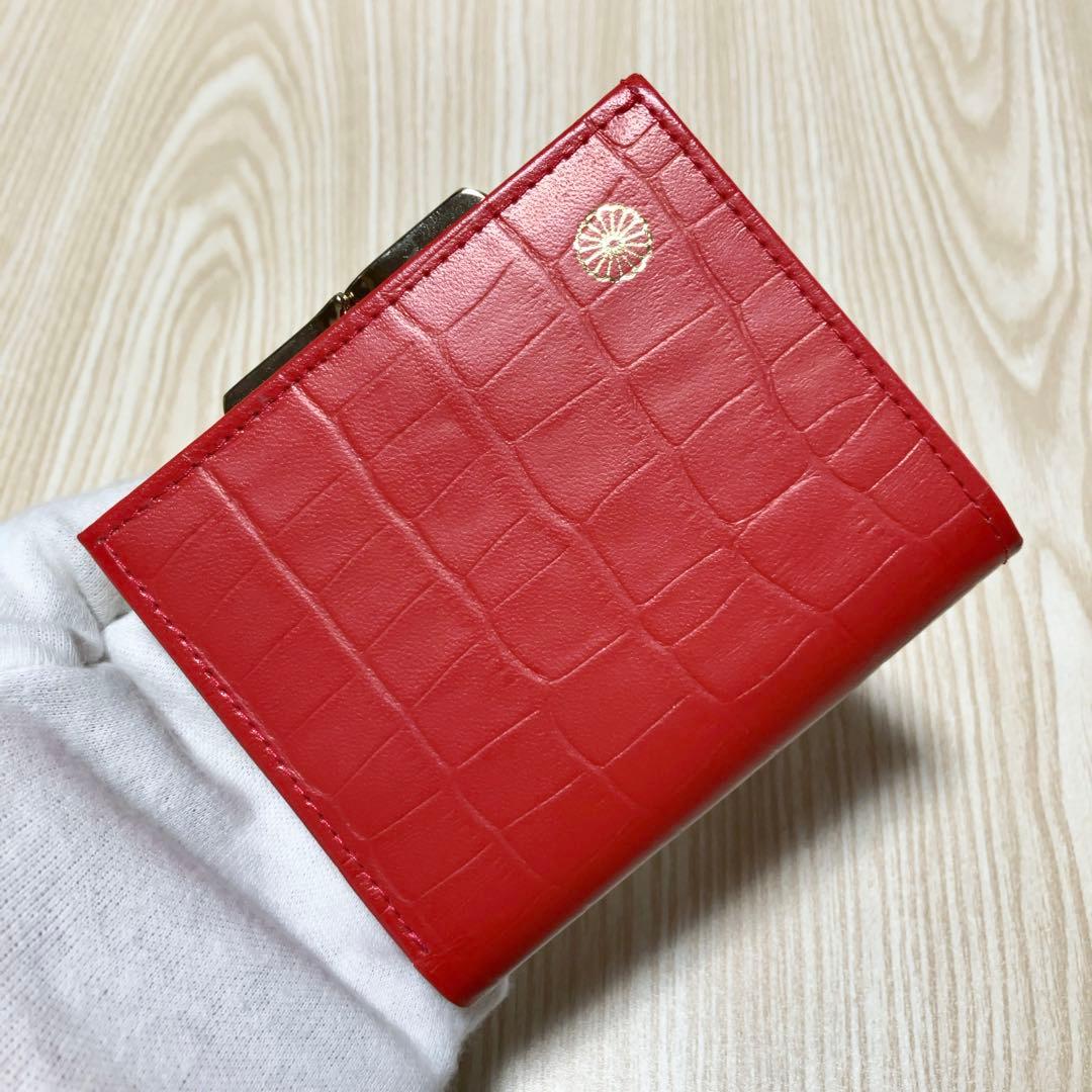 皇居 二つ折り財布 がま口 レザー 財布 レッド 赤