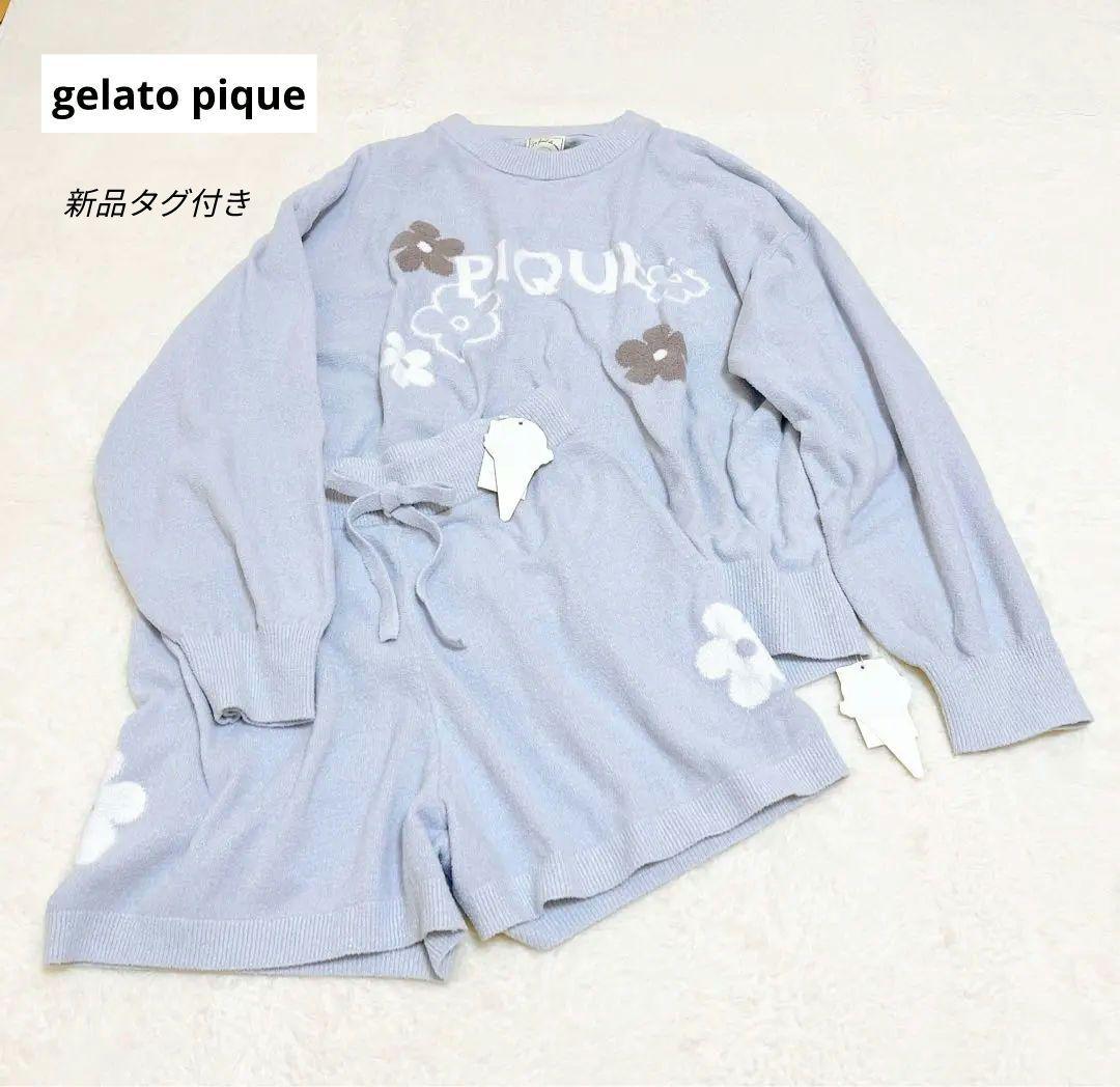 新品タグ付きgelato pique エアモコフラワーロゴジャガード 上下セット