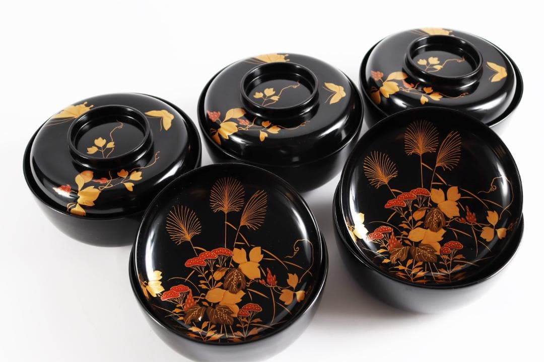 木製漆器 花蝶蒔絵 吸物椀 10客 漆芸