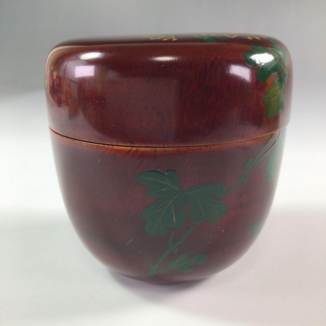 Ｒ１５４　棗　『和田瑾斎作』『大徳寺　藤井誡堂　箱書』『菊蒔絵』『中棗』　共箱