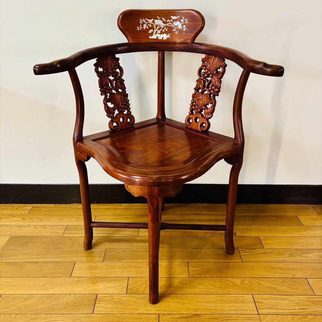螺鈿細工 唐木家具 椅子 ア ームチェア 中国椅子　送料込み