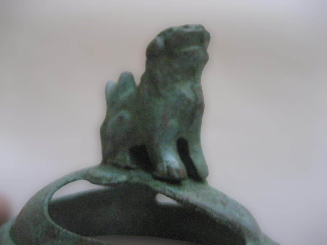 青銅錆色の香炉　高岡 正晴堂作 「天に吠える獅子」