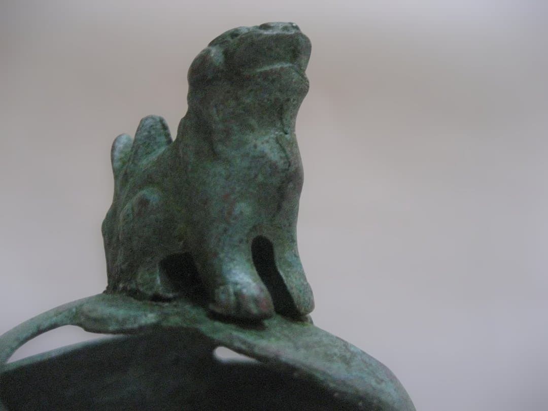 青銅錆色の香炉　高岡 正晴堂作 「天に吠える獅子」