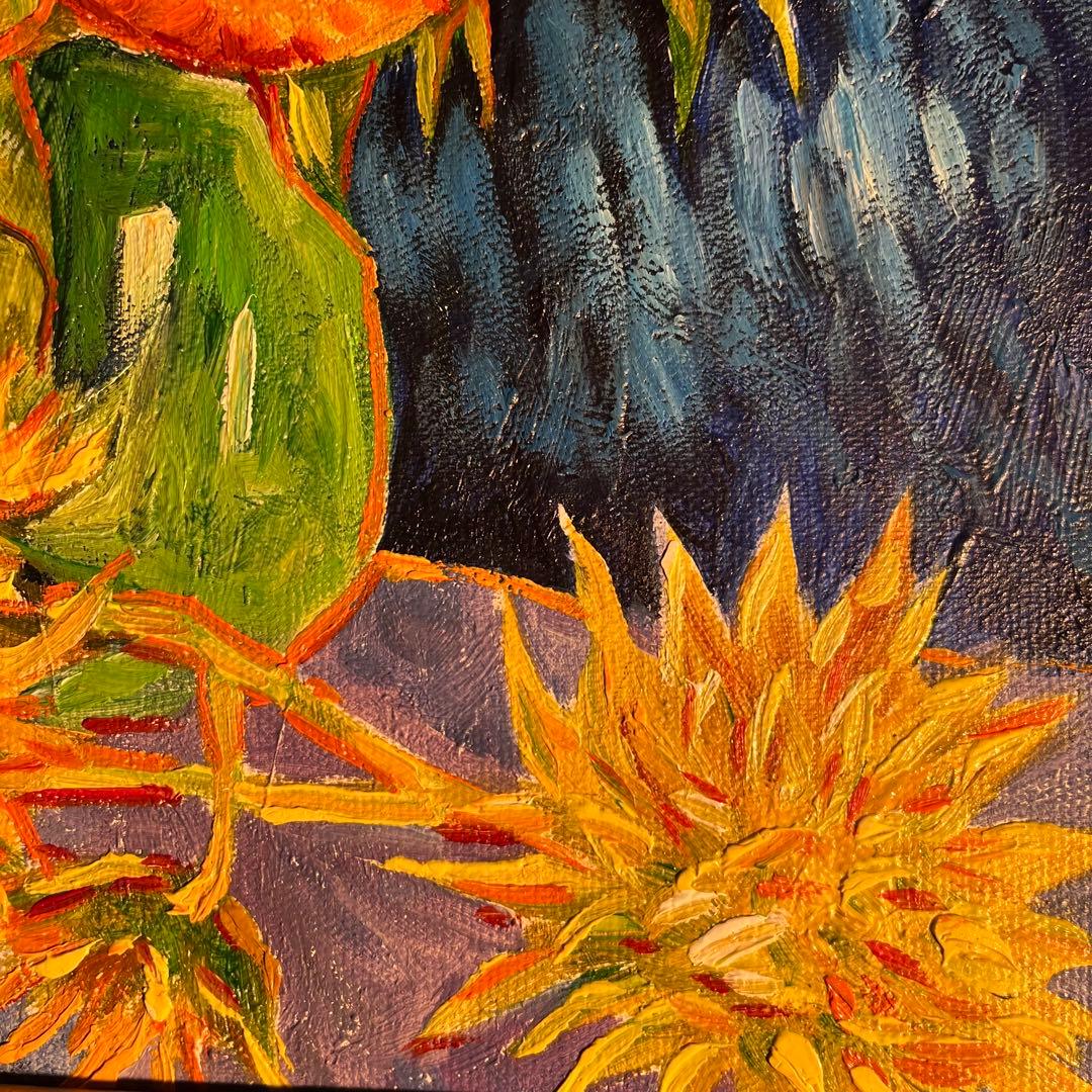 ★秀作★ 手描き油絵 ゴッホ 幻 芦屋のひまわり 額付き 肉筆絵画 油彩画