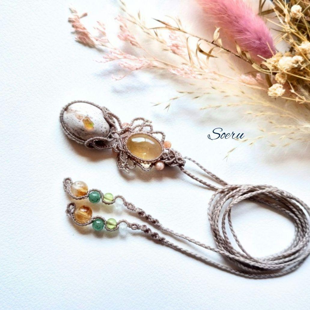 【タマ子】カンテラオパール＆シトリンのマクラメネックレス　天然石