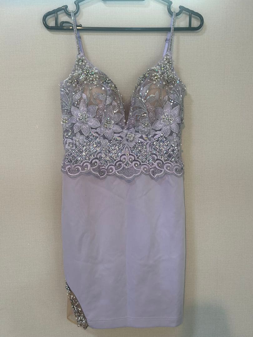 AR 薄紫 ビーズ刺繍 キャバドレス