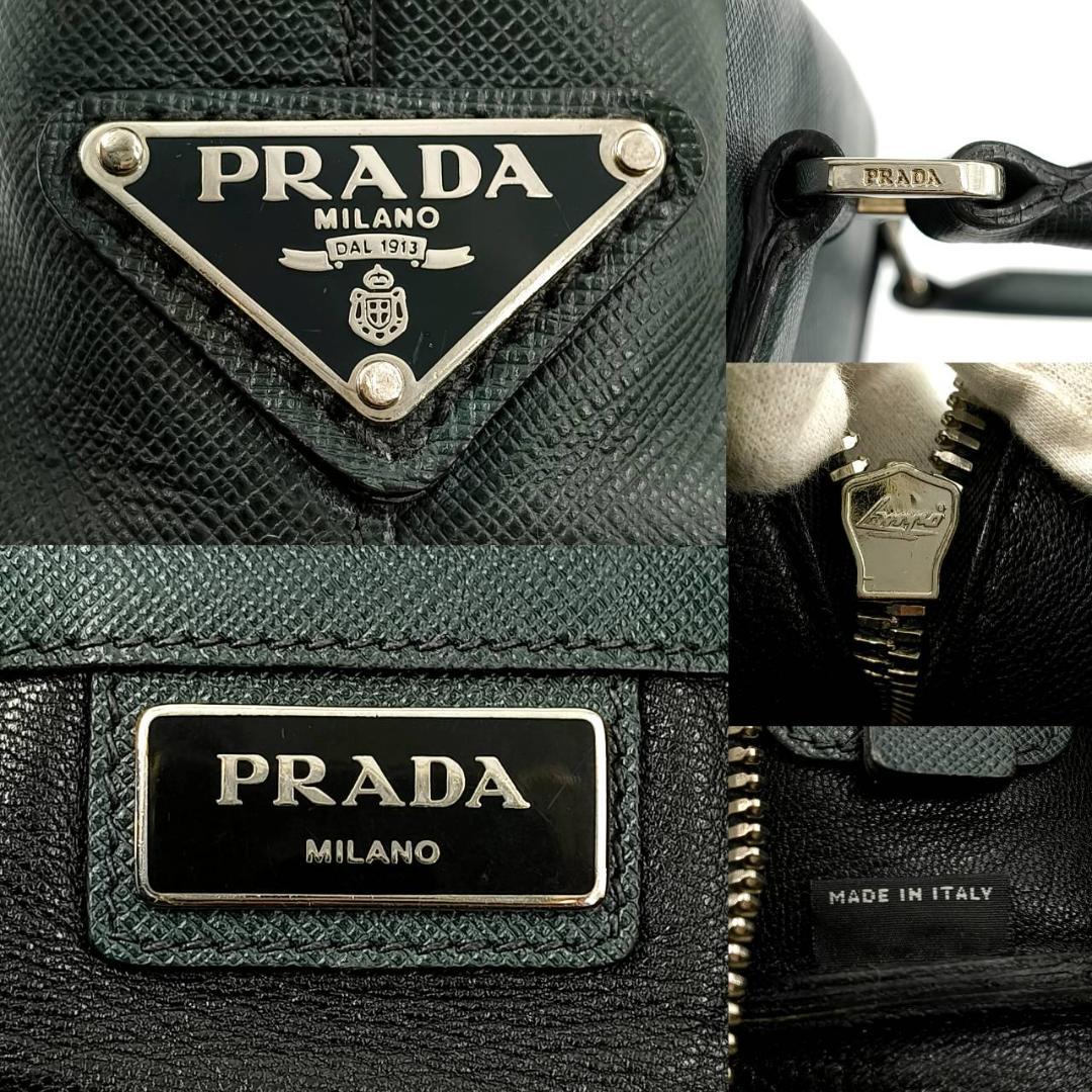 希少色 美品✨️プラダ　サフィアーノレザー　ビジネスバッグ　三角ロゴ　深緑