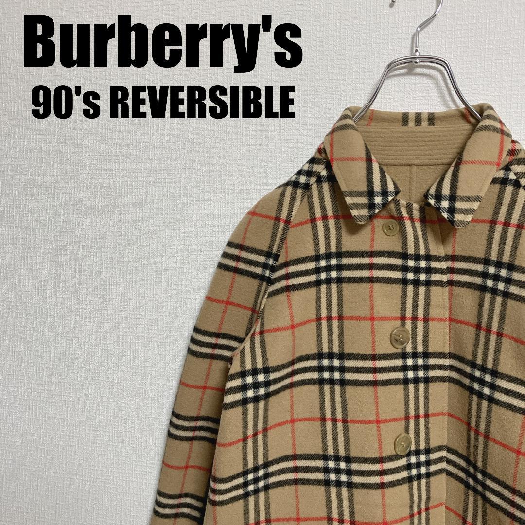 90sバーバリーBurberrys'ノバチェックリバーシブルウールミドルコートM