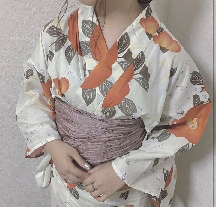 (新品)ウタタネ 浴衣 朱色 椿