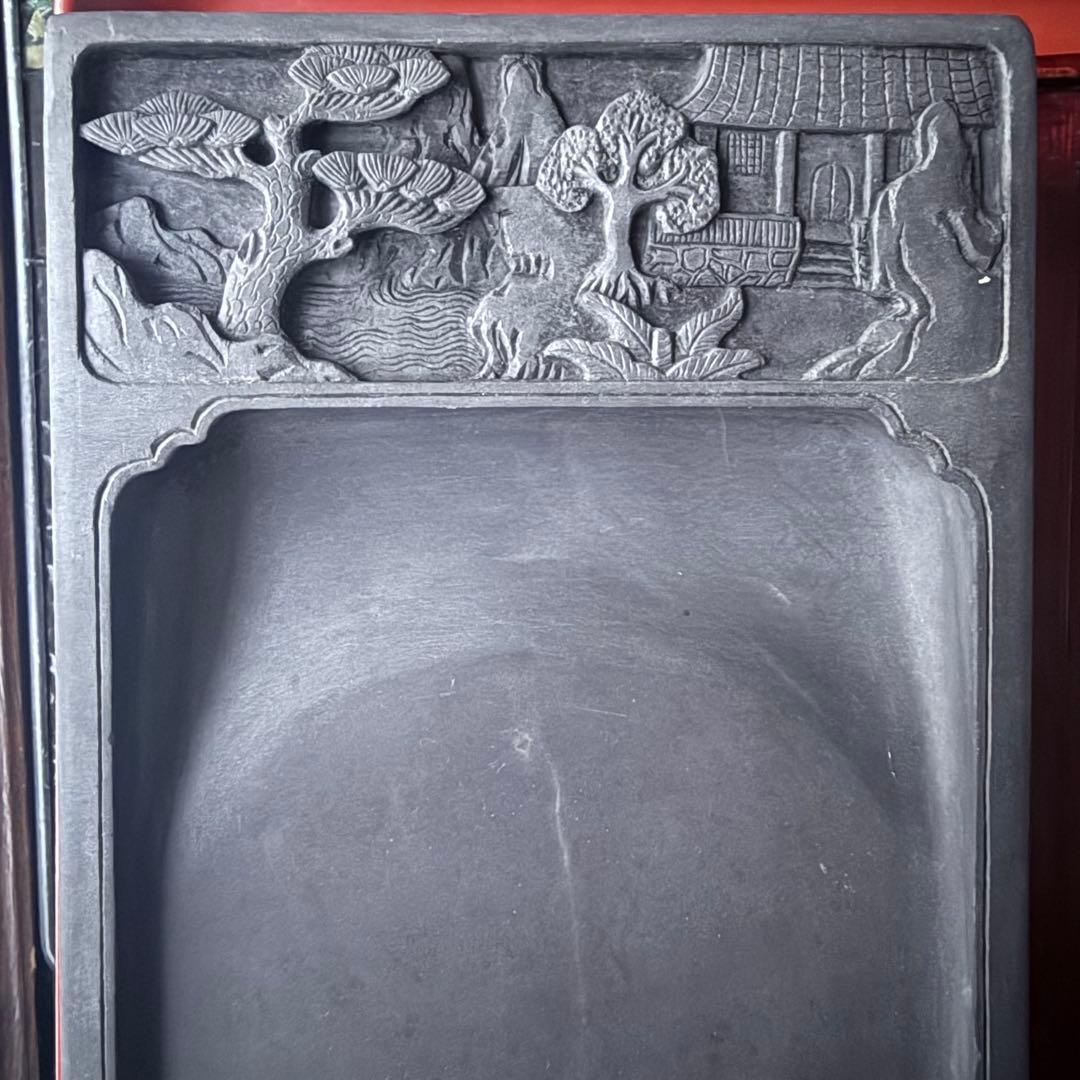 2245様感謝‼️不世出‼️旧家蔵出書の極み『松と芭蕉陽刻天然端渓硯』」文房四宝