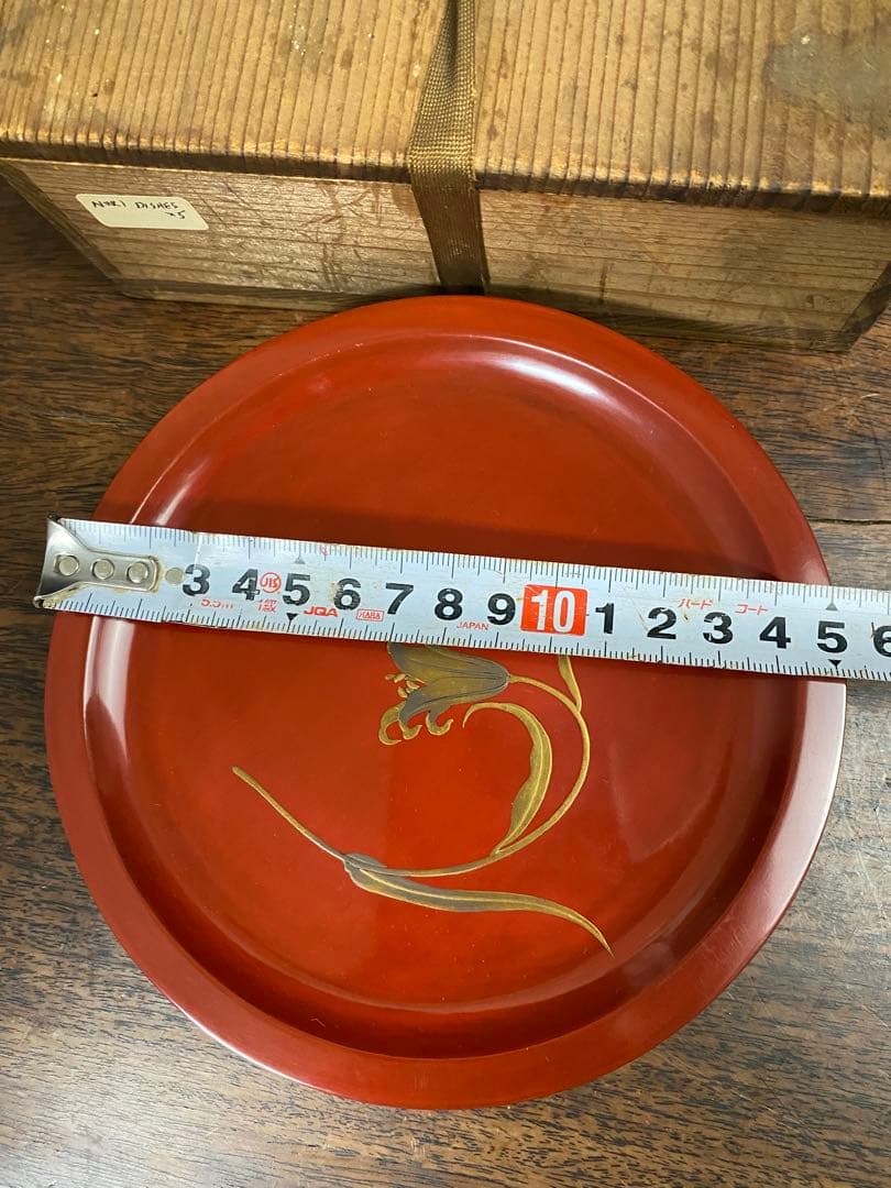 赤い漆器 5枚セット 木箱付き