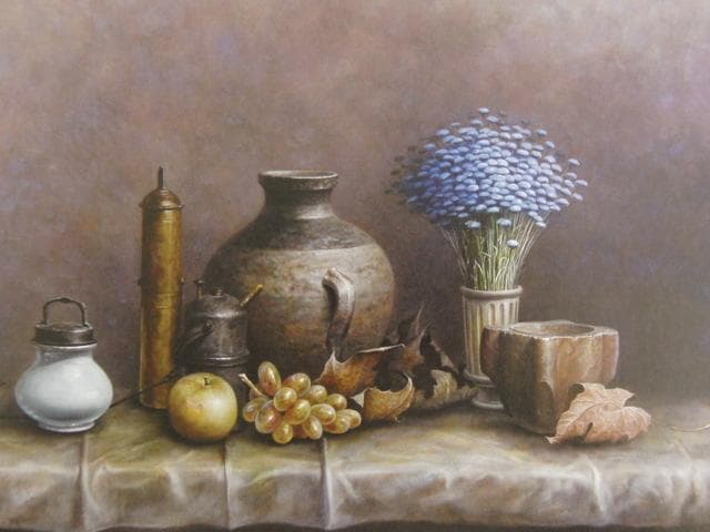 桜田晴義、【静物】、希少な限定額装用画集画、新品高級額 額装付、状態良好