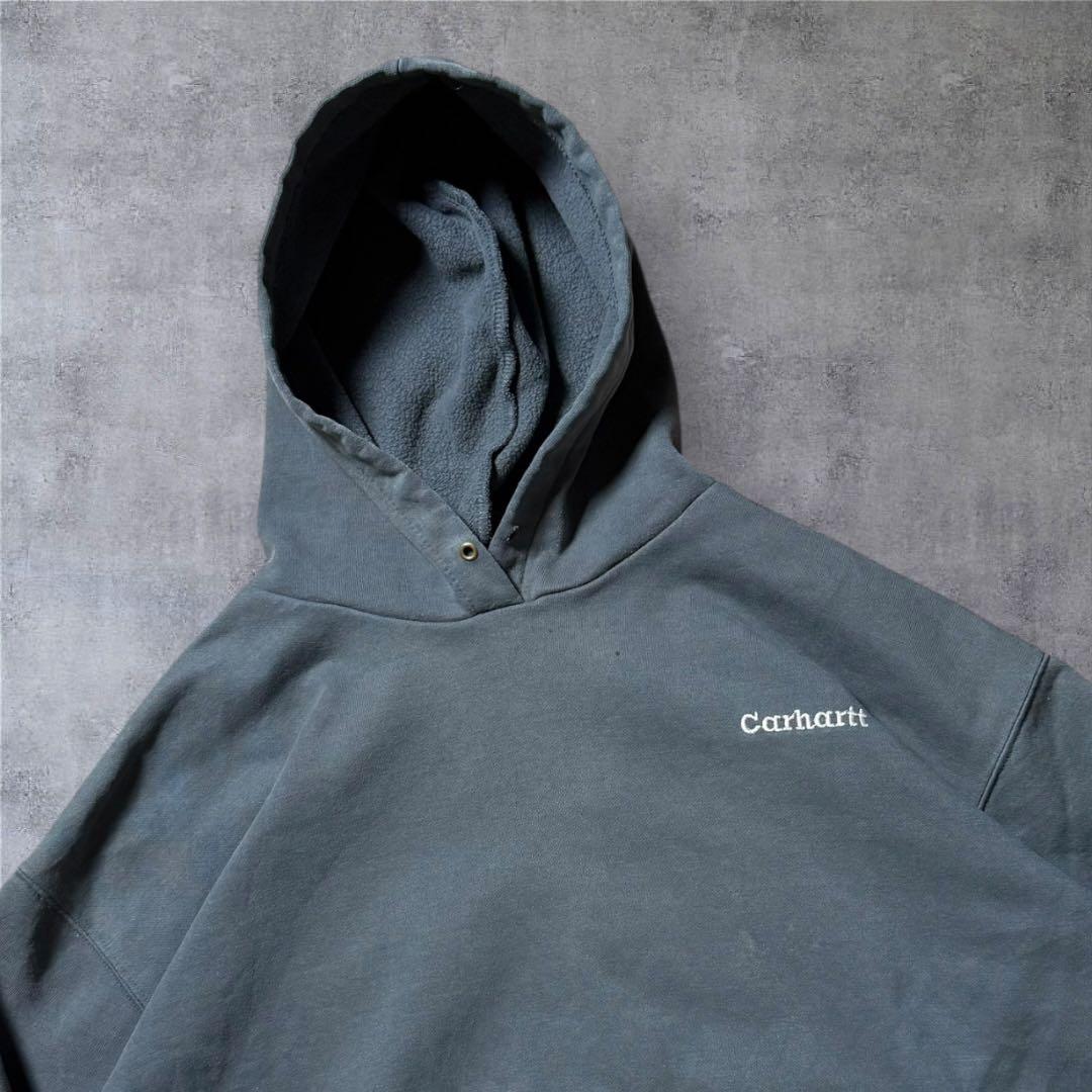 2289 古着00sカーハートプルオーバーパーカー刺繍ロゴ短丈フェード雰囲気系